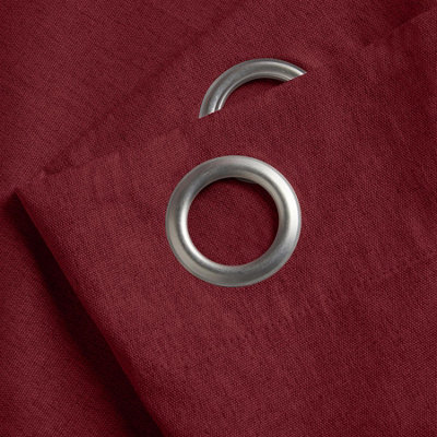 Linen Look Eyelet Ring Top Blackout Curtains Red 110cm x 183cm