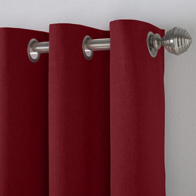 Linen Look Eyelet Ring Top Blackout Curtains Red 110cm x 183cm