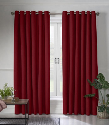 Linen Look Eyelet Ring Top Blackout Curtains Red 110cm x 229cm