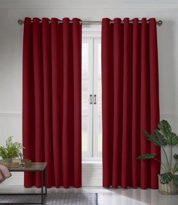 Linen Look Eyelet Ring Top Blackout Curtains Red 229cm x 137cm