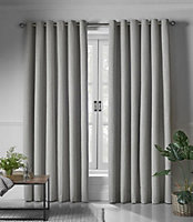 Linen Look Eyelet Ring Top Blackout Curtains Slate 110cm x 137cm