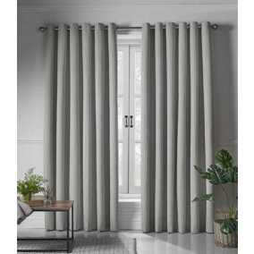Linen Look Eyelet Ring Top Blackout Curtains Slate 110cm x 137cm