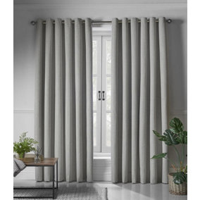 Linen Look Eyelet Ring Top Blackout Curtains Slate 110cm x 229cm