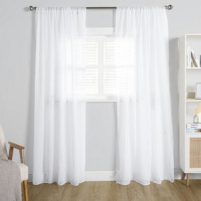 Linen Look Voile Curtains 2 Panels Net Rod Slot Top Pair