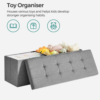 Linen Storage Ottoman Folding Foot Rest Stool, 110cm x 38cm x 38cm Mid Grey