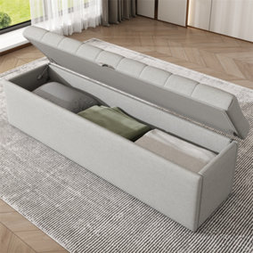 Linen Upholstered Bench Seat, Bed Stool, Bench with Storage Space, 135 x 41 x 42 cm,Light Grey 