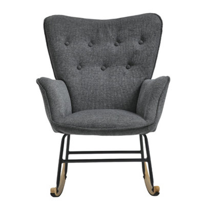 Linen Upholstered Rocking Chair for Living Room Bedroom Grey