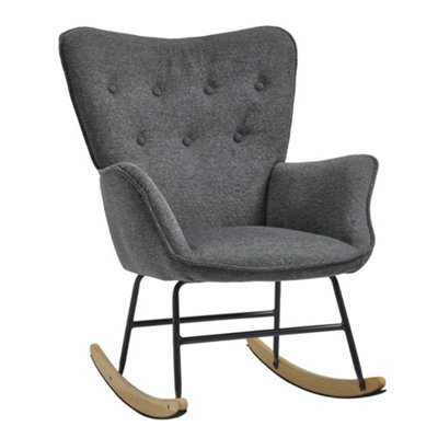 Linen Upholstered Rocking Chair for Living Room Bedroom Grey