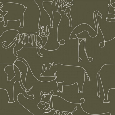 Lines At The Zoo Wallpaper In Olive Green