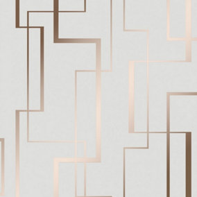 Lines Maze Wallpaper In Soft Grey And Rose Gold