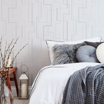 Lines Maze Wallpaper In Soft Grey And Silver