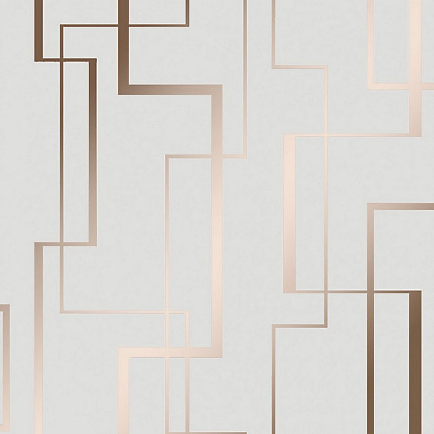 Lines Maze wallpaper in soft grey & rose gold | DIY at B&Q
