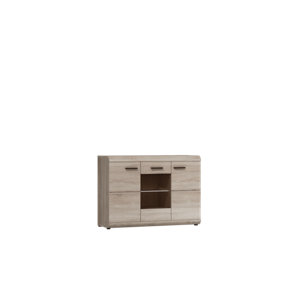 Link Contemporary Display Sideboard Cabinet 3 Hinged Doors 3 Shelves Oak Sonoma Effect (H)870mm (W)1200mm (D)420mm