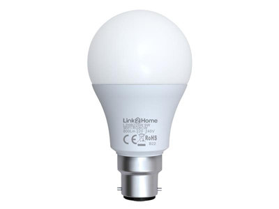 Link2Home L2HB229W Wi-Fi LED BC (B22) Opal GLS Dimmable Bulb, White + RGB 800 lm 9W LTHB229W