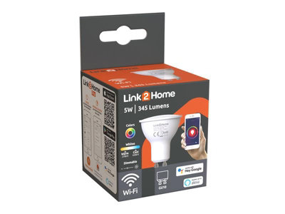 Link2Home L2HGU105W Wi-Fi LED GU10 Dimmable Bulb, White + RGB 345 lm 5W LTHGU105W
