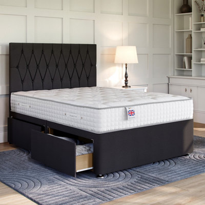 Lino Black Platform Top Divan Bed Base 3FT Single with 2 Drawers ...