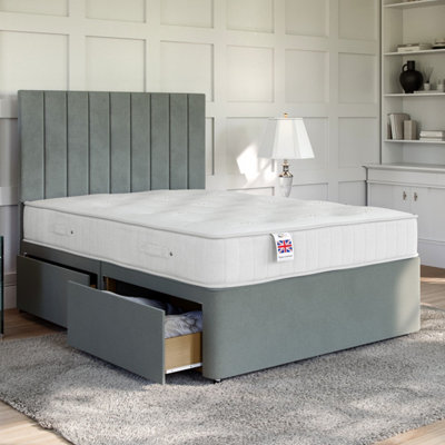 Lino Silver Platform Top Divan Bed Base Only 6FT Super King with 2 Drawers