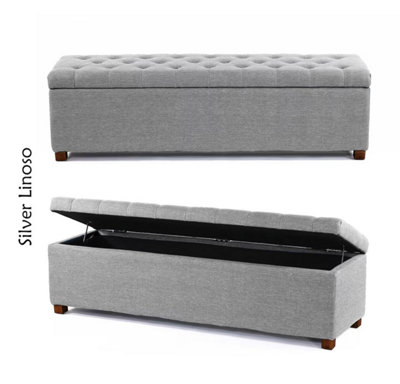 Linoso Chesterfield Silver Ottoman Storage Box with Square Wooden Legs ...