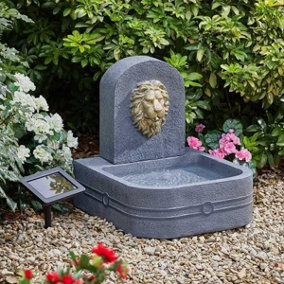 Lion Head Fountain Modern Rock Fall Water Fountain - Solar Powered Resin Recycling Water Feature