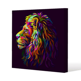 lion's head on a purple background in popart style (Canvas Print) / 114 x 114 x 4cm