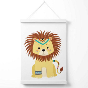 Lion Tribal Animal Poster with Hanger / 33cm / White