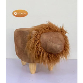 Lionel the Lion Velvet Foot Stool with a Mane and Wooden Legs H36 cm - Great Gift Idea
