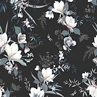 Lipsy London Black Floral Pearl effect Embossed Wallpaper