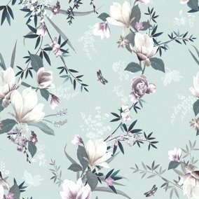 Lipsy London Duck Egg Floral Pearl effect Embossed Wallpaper