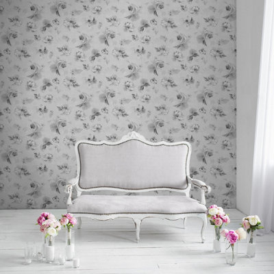 Lipsy London Grey Floral Glitter effect Embossed Wallpaper