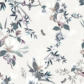 Lipsy London Grey Floral Pearl effect Embossed Wallpaper
