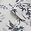 Lipsy London Grey Floral Pearl effect Embossed Wallpaper