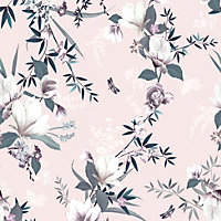 Lipsy London Pink Floral Pearl effect Embossed Wallpaper