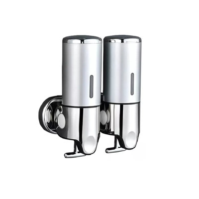 LIQUID DOUBLE STAINLESS STEEL SOAP DISPENSER LOO TOILET HAND WASH WALL MOUNTED SHOWER GEL PUMP BATHROOM