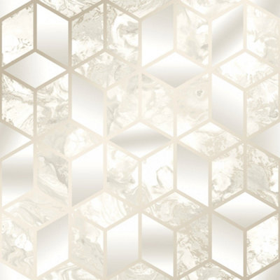 Liquid Marble Geometric wallpaper in grey & gold