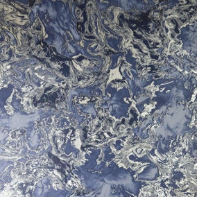 Liquid Marble Effect Wallpaper Debona Metallic Glitter Navy Silver