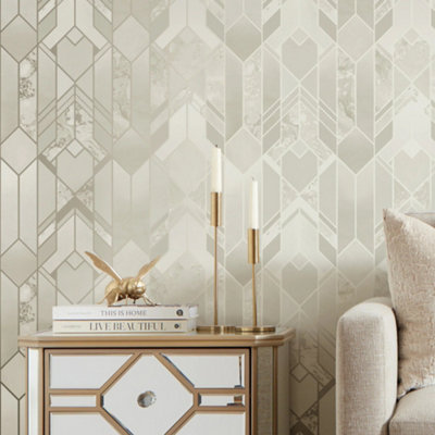 Liquid Marble Geometric Wallpaper In Cream DIY at B&Q