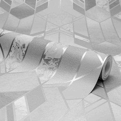 Liquid Marble Geometric Wallpaper In Silver DIY at B&Q