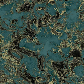 Liquid Marble Wallpaper Aqua / Gold Debona 6363