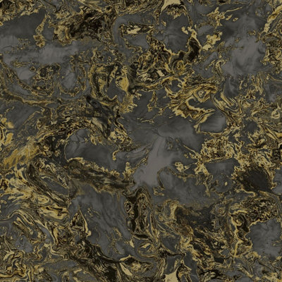 Liquid Marble Wallpaper Black / Gold Debona 6357