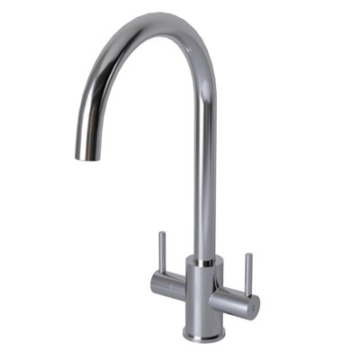 Liquida AD397CH Chrome Swan Neck Twin Lever Kitchen Mixer Tap