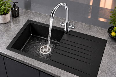 Liquida AD397CH Chrome Swan Neck Twin Lever Kitchen Mixer Tap