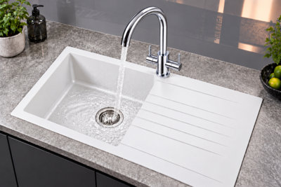 Liquida AD397CH Chrome Swan Neck Twin Lever Kitchen Mixer Tap