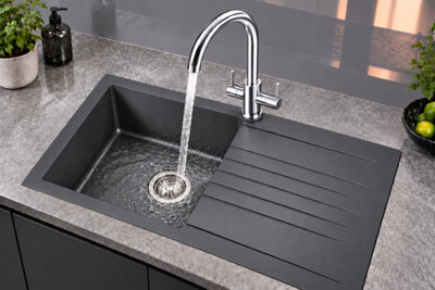 Liquida AD397CH Chrome Swan Neck Twin Lever Kitchen Mixer Tap
