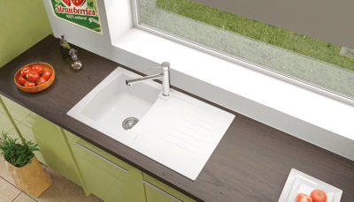 Liquida AR10WH 1.0 Bowl Composite Reversible Inset White Kitchen Sink With Waste