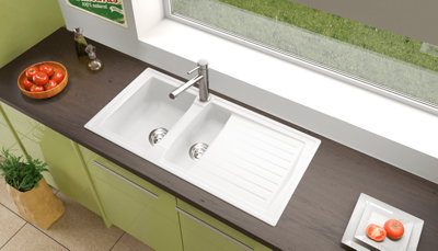 Liquida AR15WH 1.5 Bowl Composite Reversible Inset White Kitchen Sink With Waste