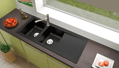 Liquida AR20BL 2.0 Bowl Composite Reversible Inset Black Kitchen Sink 1160x500mm