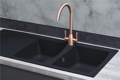 Liquida AR20BL 2.0 Bowl Composite Reversible Inset Black Kitchen Sink 1160x500mm