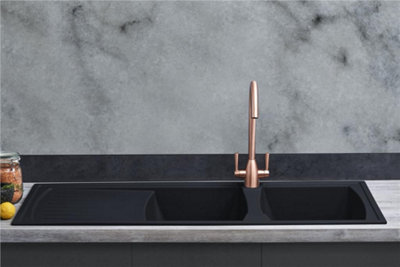 Liquida AR20BL 2.0 Bowl Composite Reversible Inset Black Kitchen Sink 1160x500mm