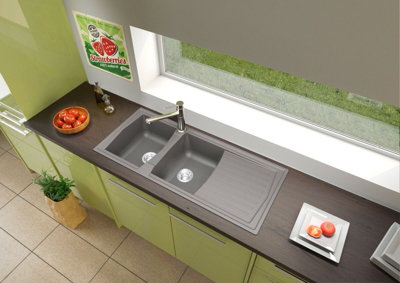 Liquida AR20GR 2.0 Bowl Composite Inset Reversible Large Grey Kitchen Sink