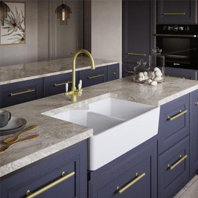 Liquida BT64WH 2.0 Bowl Butler Deck Mounted Gloss White Kitchen Sink